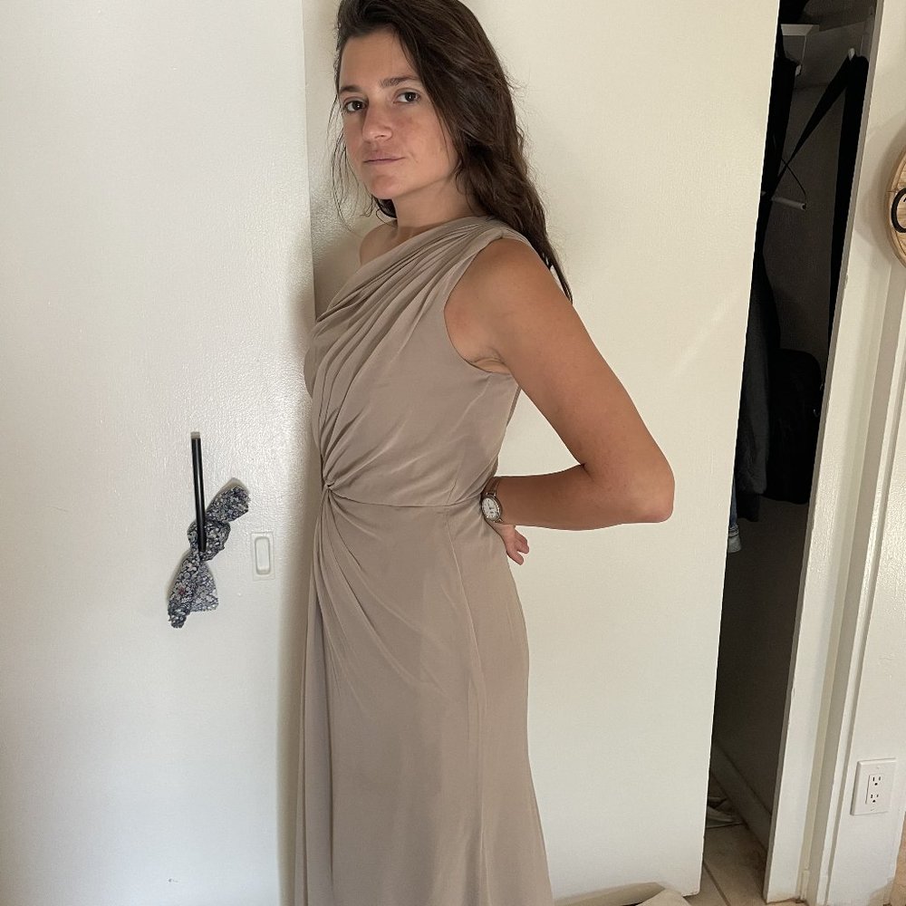 Monique Lhuillier One-Shoulder Long Dress - Light Grey/Neutral